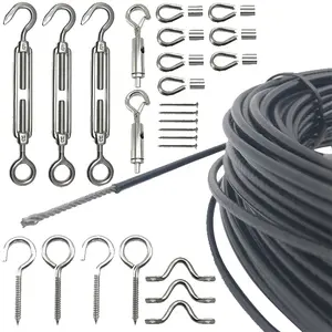 60ft Globe string outdoor light guide wire rope suspension hanging kits with turnbuckle and hooks