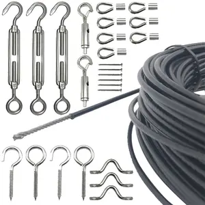 60ft Globe String Ánh Sáng Ngoài Trời Hướng Dẫn Dây Rope Treo Kits Với Turnbuckle Và Hooks