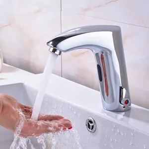 Chrome Sensor Faucet Automatic Hands Touch Water Saving Inductive Hot Cold Mixer Water Tap Battery Power Wash Basin Faucet