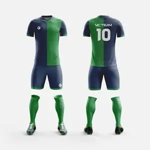 Hecho en China, azul marino y verde fútbol Jersey ajuste seco sublimado personalizado uniforme de fútbol para hombres