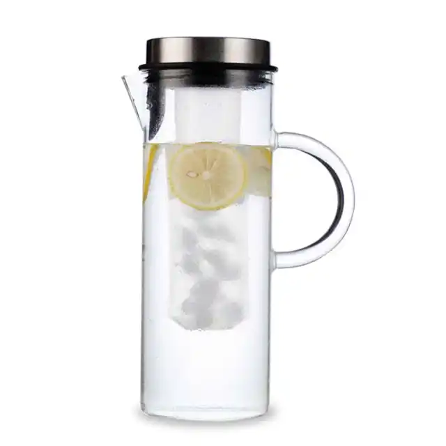 Glass Pitcher with Stainless Steel Lid / Water Carafe with Handle