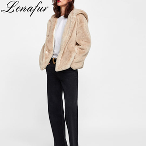 Winter Warm Soft Beige Artificial <strong>Fur</strong> Coats Manmade Rex Rabbit <strong>Fur</strong> <strong>Jacket</strong> Coat Faux <strong>Fur</strong> <strong>Hooded</strong> <strong>Jacket</strong> for Women - Product Image 3
