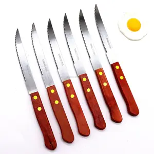 6 Cái 8Inch Thép Không Gỉ Steak Knife Với Tay Cầm Bằng Gỗ