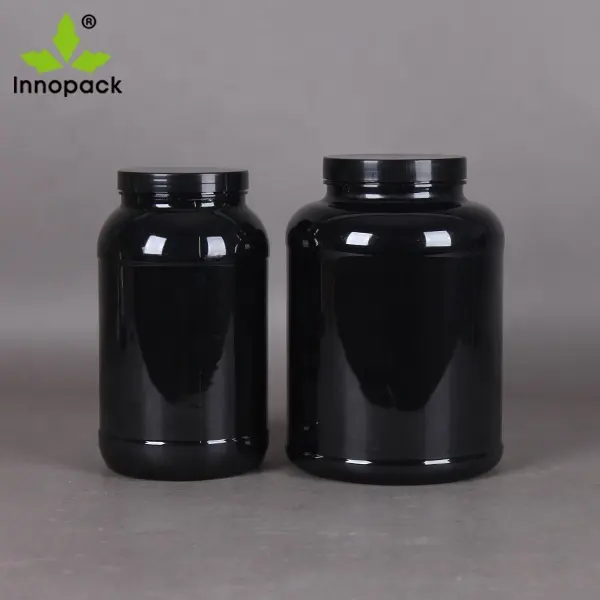 Toples Botol Plastik Pet, Bubuk Protein Hitam Food Grade, 5L, 7L, 1,5 L, 3L, 5L, 7L dengan Sendok