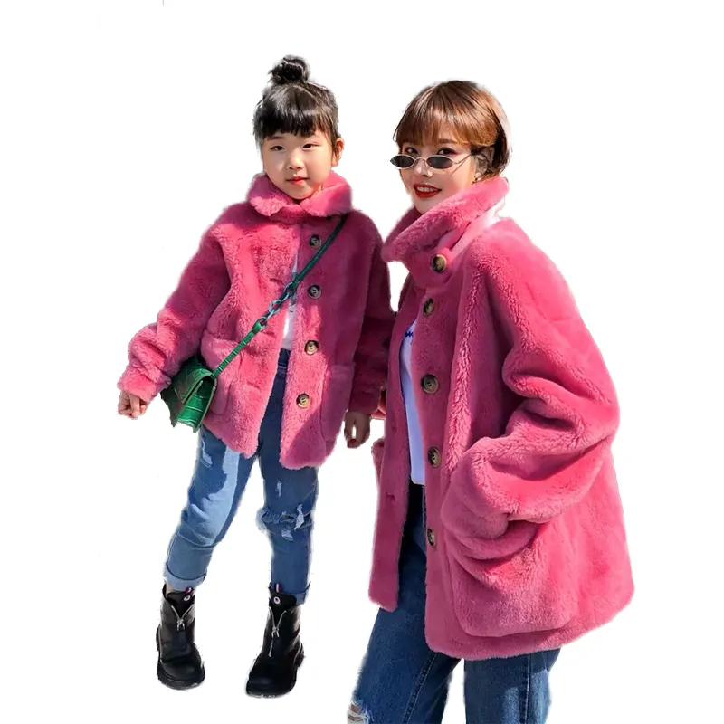 Mao Mao Pelz Custom Lamm Pelzmantel Kid und Mom Schaf Scher mantel Mode Winter Warm Overs ize Long Sheep Wool Pelzmantel