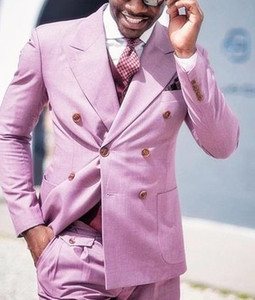 Op Maat Gemaakte Roze Heren Double-Breasted Bruidegom Mode Trouwjurk Banketjurk Heren Pak 2 Stuks Jas + Broek - Product Image 3