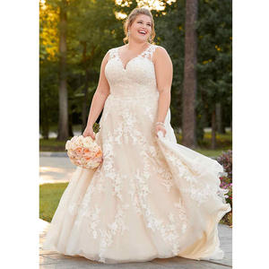 FA139 Eightale Abito da Sposa <span class=keywords><strong>Taglie</strong></span> <span class=keywords><strong>Forti</strong></span> con Scollo a V, Applicazioni in Pizzo, Linea ad A, Stile Vintage, Vestito da Sposa - Product Image 2
