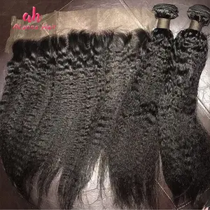 Offre Spéciale Mongole Vierge Kinky Cheveux Raides 100% non transformés Couleur Naturelle Kinky Cheveux Raides Faisceaux 10 "-26"