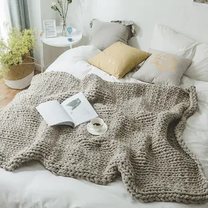 Sfy Handmade Super Chunky Knitted Throw Merino Wool Yarn Blanket For Bed Sofa Decoration