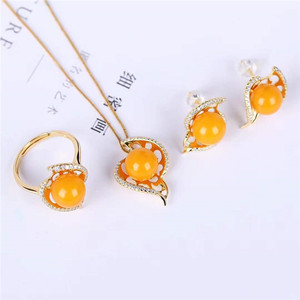 Della fabbrica del Commercio All'ingrosso Dei Monili Della Pietra Preziosa 925 Sterling Silver Anello Dell'orecchino Della Collana 8.5 millimetri Ambra Naturale Set di Gioielli - Product Image 1