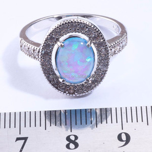 ! Personalizados 925 plata esterlina del ópalo azul <span class=keywords><strong>diamante</strong></span> juegos de anillos de boda calientes - Product Image 2