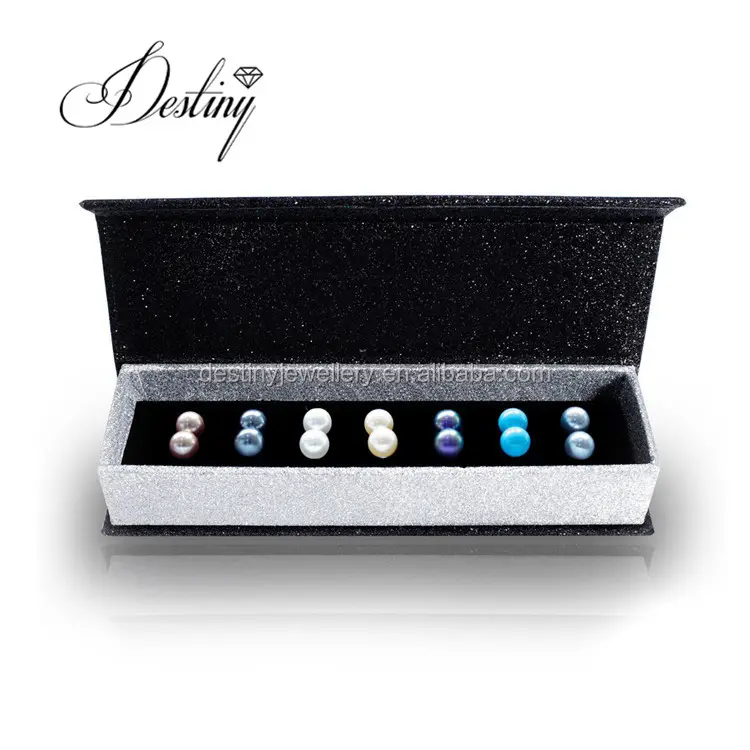 Bijoux Destiny 7 jours, boucles d'oreilles perles, avec boite cadeau, ensemble de bijoux à la mode pour cadeaux, en cristal