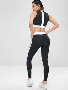 KY Gym Non Adjustable Strap Contrast Black and <strong>White</strong> Two Tone <strong>Sports</strong> <strong>Bra</strong> and Leggings Set Suite Yoga Pants Sexy Yoga Pants - Product Image 2