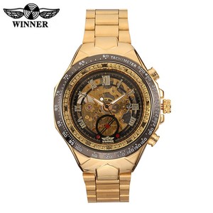 <span class=keywords><strong>Orologio</strong></span> Meccanico Automatico da <span class=keywords><strong>Uomo</strong></span> di Marca Famosa Winner, Quadrante Scheletrato alla Moda, <span class=keywords><strong>Orologio</strong></span> Analogico Sportivo Vintage in <span class=keywords><strong>Acciaio</strong></span> Dorato - Product Image 4