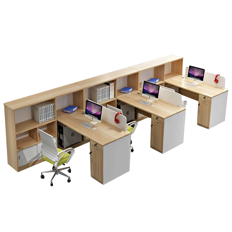 Meja Staf Furnitur Komersial, Meja Kerja Kantor Staf Modern untuk 6 Orang