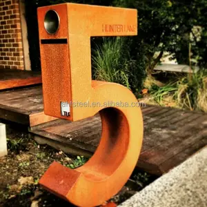 Laser cut outdoor large sculptural metal corten lettering for mail box