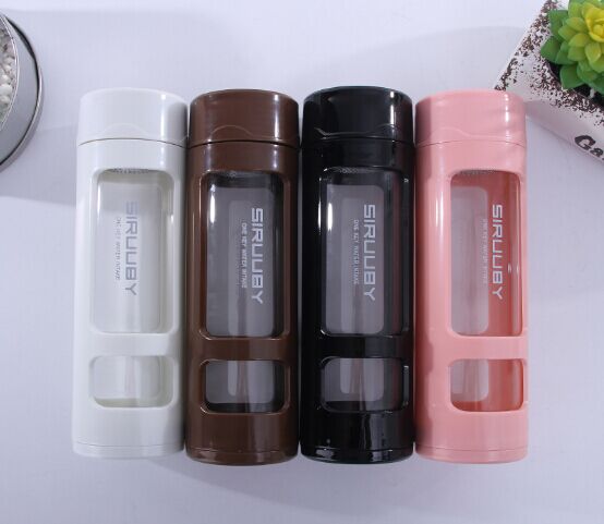 Color Transparent Borosilicate glasses Custom Glass Water Bottle with Plastic lid