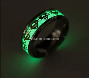 Anillo luminoso de Superman para hombre, joyería de acero inoxidable personalizada, para fiesta