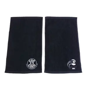 Wholesale 100% cotton embroidery logo black gmy hand towels super soft and absorption golf cotton sport towel