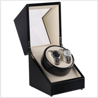 Boîte à remontoir de montre automatique de luxe 2+0 avec lumière LED bleue, réglages TPD ajustables, arrêt automatique à ouverture du couvercle, boîtier laqué noir brillant