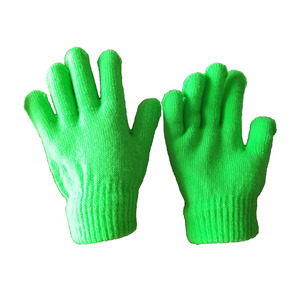 Gants d'hiver pour femmes et enfants, couleur unie, vert néon, fil acrylique tricoté, chaud, extensible, laine magique, mitaines - Product Image 5