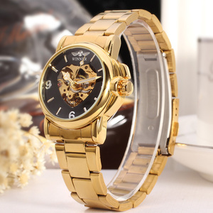 <span class=keywords><strong>Montre</strong></span> <span class=keywords><strong>Femme</strong></span> Winner Cœur Doré Squelette Avec Bracelet en Acier Inoxydable Doré, Jam Tangan Wanita - Product Image 2