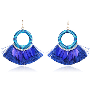 Gioielli di moda Di Lusso Della Boemia Della Perla Nappa Fatti <span class=keywords><strong>A</strong></span> Mano <span class=keywords><strong>Piuma</strong></span> Grande Cerchio <span class=keywords><strong>Orecchini</strong></span> di Goccia - Product Image 2