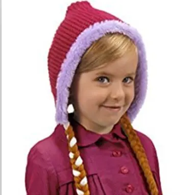 Kız Dondurulmuş Anna Hoodie Hat ile Örgü tığ işi el yapımı sıcak kış bere sevimli komik çılgın çocuk şapka