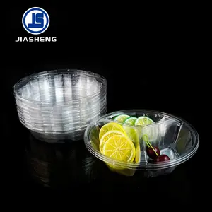 Bandeja Redonda Desechable de Plástico Transparente con 3 Compartimentos y Tapas, Envase de Plástico PET para Frutas, Embalaje para <span class=keywords><strong>Supermercado</strong></span> y Picnic - Product Image 6