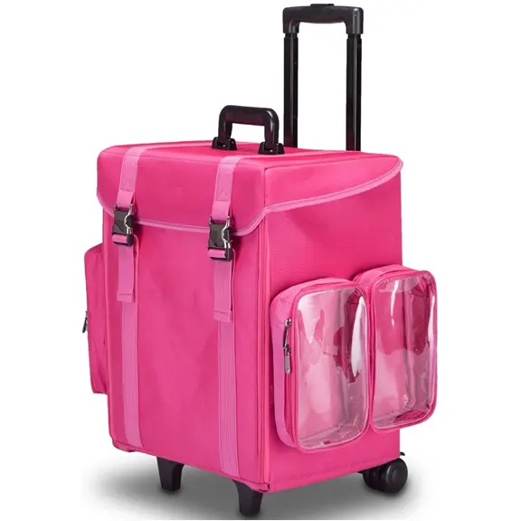 Розовый Нейлоновый мягкий двусторонний роликовый чехол для макияжа со съемными карманами