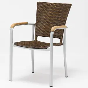 सिंथेटिक रतन बुने सागौन के साथ बगीचे कुर्सी Armrests में प्राकृतिक रंग