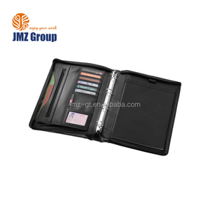 Đen <span class=keywords><strong>A4</strong></span> hội nghị thư mục với zippered Folio trường hợp PU Kinh Doanh Organiser da danh mục đầu tư Vòng Loại chất kết dính - Product Image 2