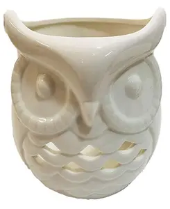 Ceramic White Owl Design Jar Candle Holder