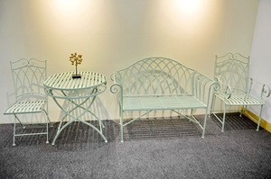 Banc d'extérieur <span class=keywords><strong>en</strong></span> <span class=keywords><strong>fer</strong></span> <span class=keywords><strong>forgé</strong></span>, ensemble <span class=keywords><strong>de</strong></span> table <span class=keywords><strong>de</strong></span> <span class=keywords><strong>jardin</strong></span>, patio <span class=keywords><strong>en</strong></span> métal - Product Image 5