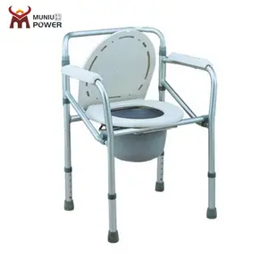 Peso ligero Manual de acero plegable de acero mesita de noche baño paciente portátil asiento de inodoro ducha cómoda silla