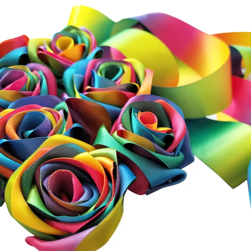 Gloss Quality Promotional Custom Printing Rainbow Silk Ribbon