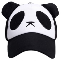 Venta al por mayor 5 paneles de algodón y malla parche bordado lindo joven oreja Panda Snapback sombrero gorra