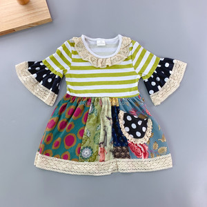 Váy ren cổ bẻ cho bé gái Yihui, quần áo trẻ nhỏ tay ngắn, viền xếp ly, cổ tròn, họa tiết xếp ly, chấp nhận đặt làm nhãn mác riêng. - Product Image 3