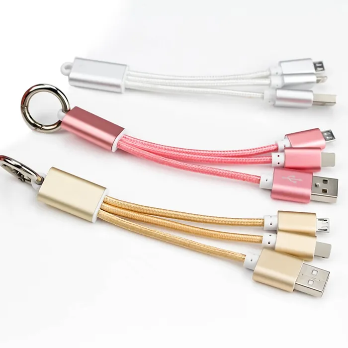 multi charging ports cable with Keyring, 3 in 1 USB Fast Charger Type_C/Micro USB cable for iPhone