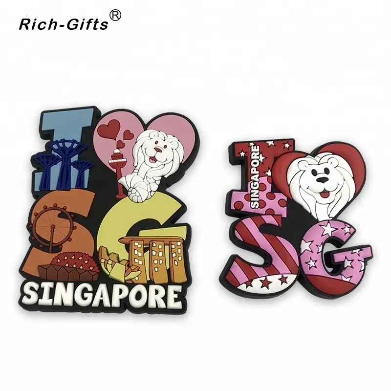 Lembranças personalizadas singapura macia borracha 3d pvc ímã de geladeira