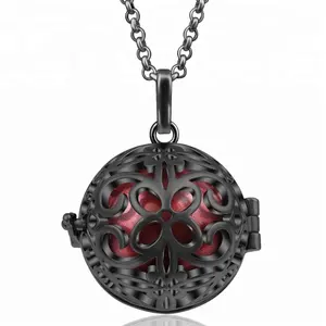 Popular Mexican Mystical Flower Cage Pendants Gunmetal Brass Ball Locket Necklace