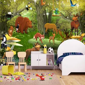 Golden Wallpaper 3D Children'S Cartoon Woods Fantasy Forest Wallpaper Decorative Wallpaper For Restaurant Brick