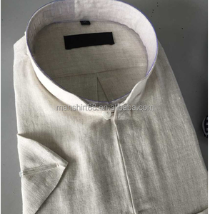 Lin Beige <span class=keywords><strong>col</strong></span> <span class=keywords><strong>Mao</strong></span> spécial boutonnière Hommes casual chanvre chemises habillées - Product Image 1