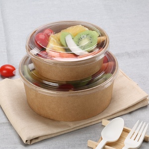 מותאם אישית 500ml הפנוי takeaway סלט עגול מיכל קראפט נייר קערת מרק נייר קערה עם מכסה - Product Image 2