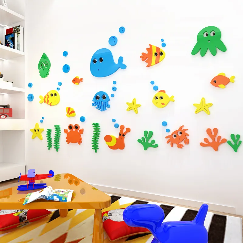 3D cartoon meeresfische wandbild kinderzimmer dekorative acryl wandaufkleber