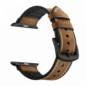 Nieuwe Aankomst Echt Lederen Siliconen Horlogebandje Voor Apple Watch <span class=keywords><strong>Band</strong></span> 38Mm 42Mm Oem - Product Image 2