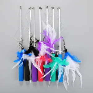 Đầy Màu Sắc Thiết Kế Mới Cần Câu Mèo Feather Wand Mèo Teaser Stick Đồ Chơi