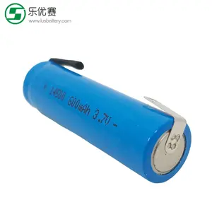 Bateria recarregável icr14500 3.7 volts aa, tamanho 750 mah, li-ion, bateria com abas