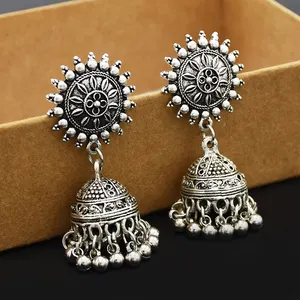 Vintage Argent Gland Goutte Boucles D'oreilles Sculpture Fleur Chapeau Indien En Forme de Boucles D'oreilles Pour Les Femmes Bijoux Conception