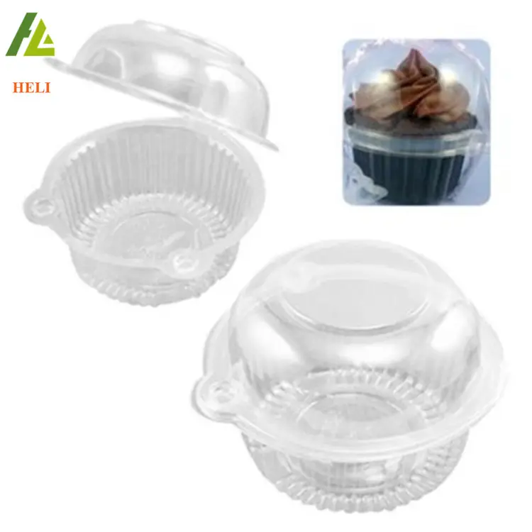ब्लिस्टर प्रक्रिया hinged गुंबद ढक्कन के साथ प्लास्टिक स्पष्ट कप केक बॉक्स